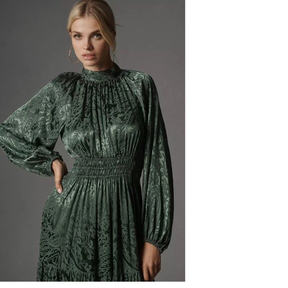 Anthropologie The Somerset Maxi Dress: Mock-Neck Edition MP PM new green color - Picture 3 of 4